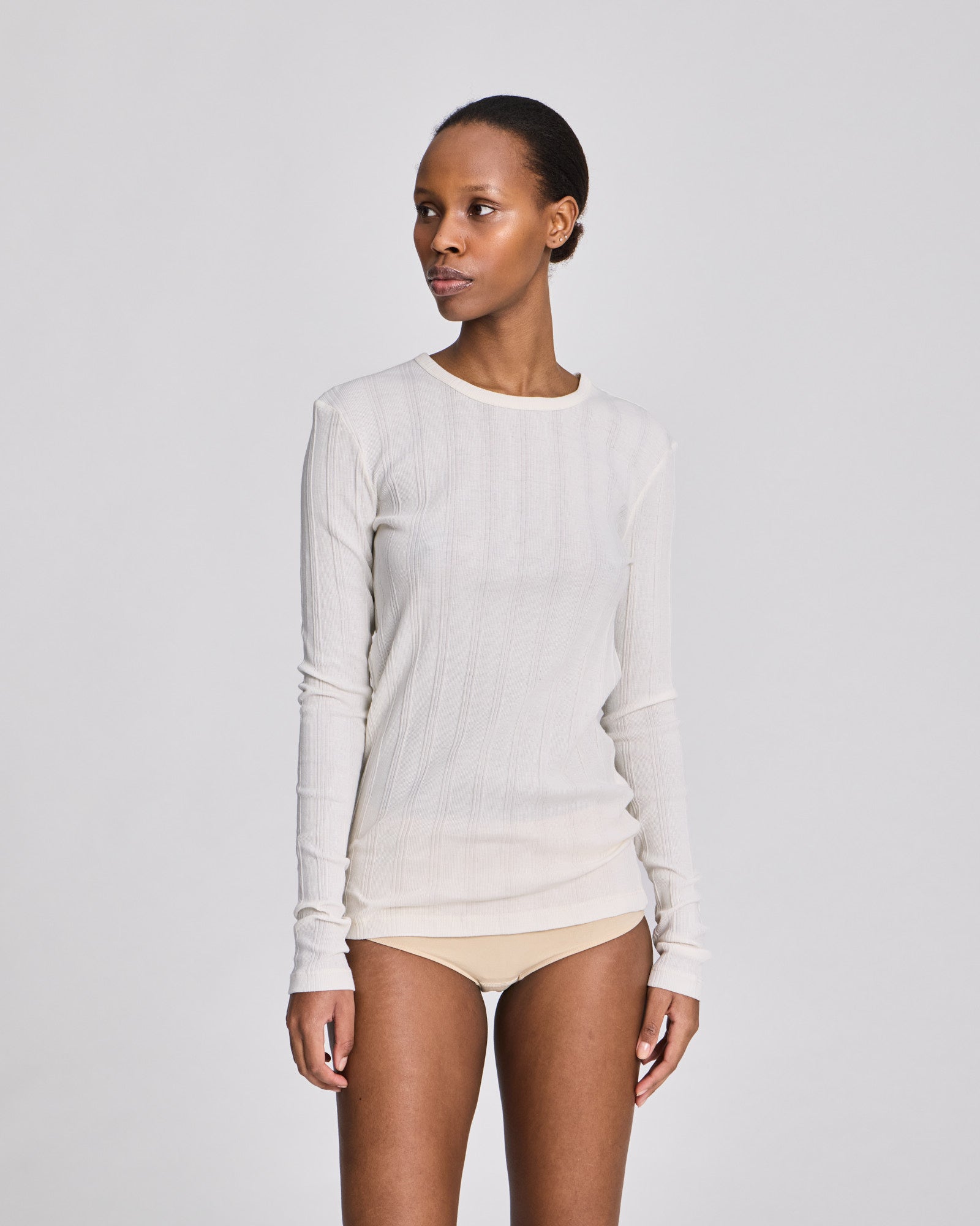 トップス bio wear LAYERED L/S TEE White Thyra L/S Cotton Top - White