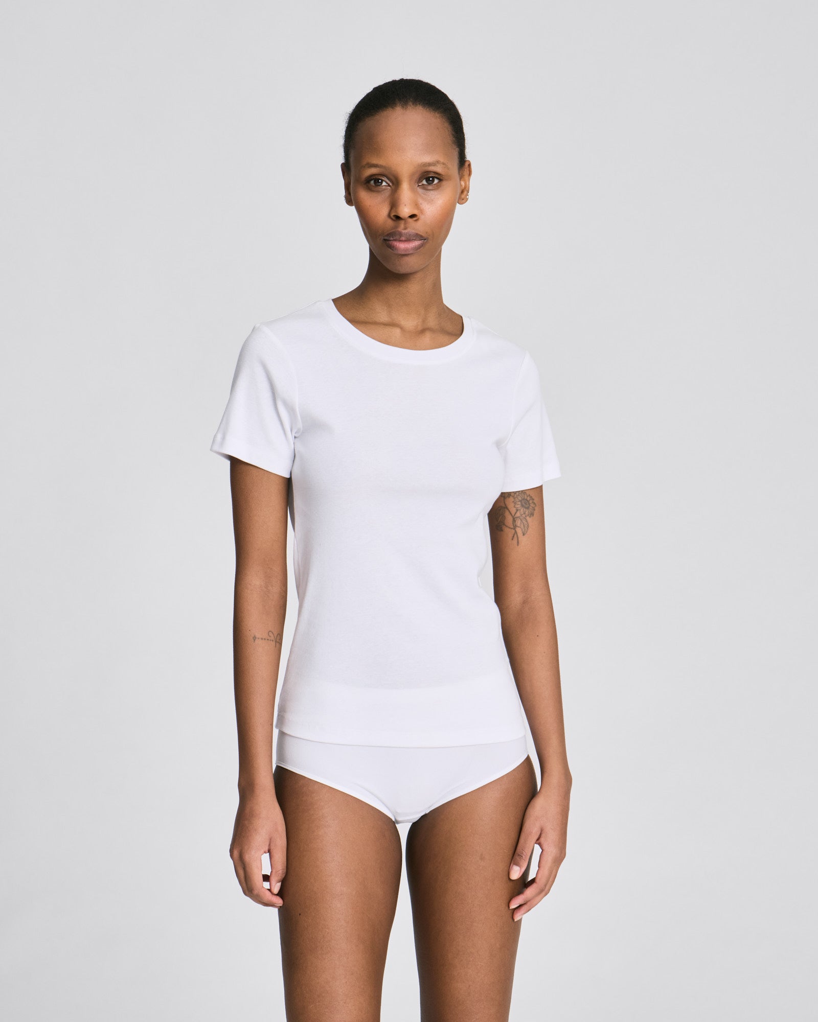 Trille Cotton Top 1x1 Rib Tee GOTS - Light Grey Melange