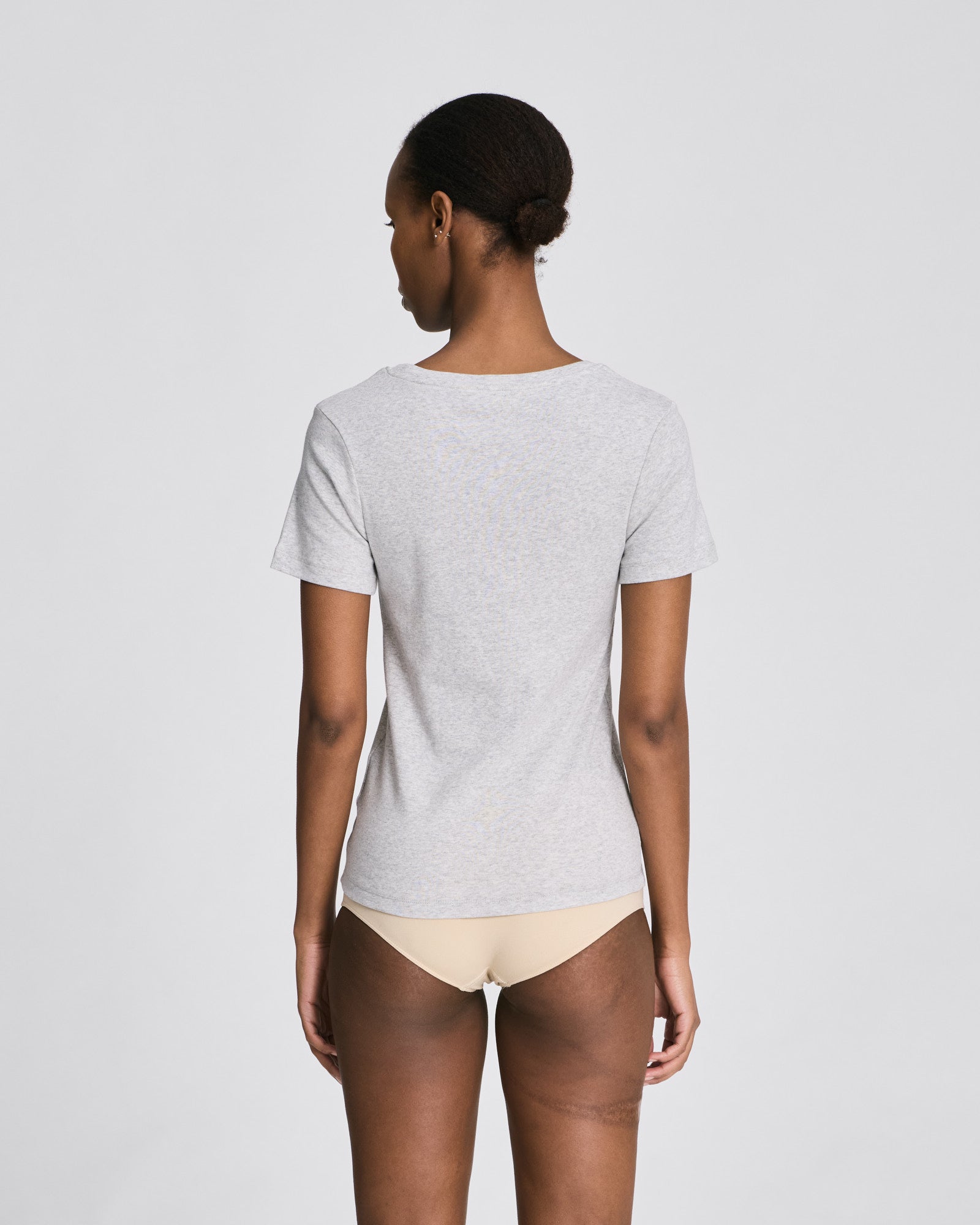 Trille Cotton Top 1x1 Rib Tee GOTS - Light Grey Melange