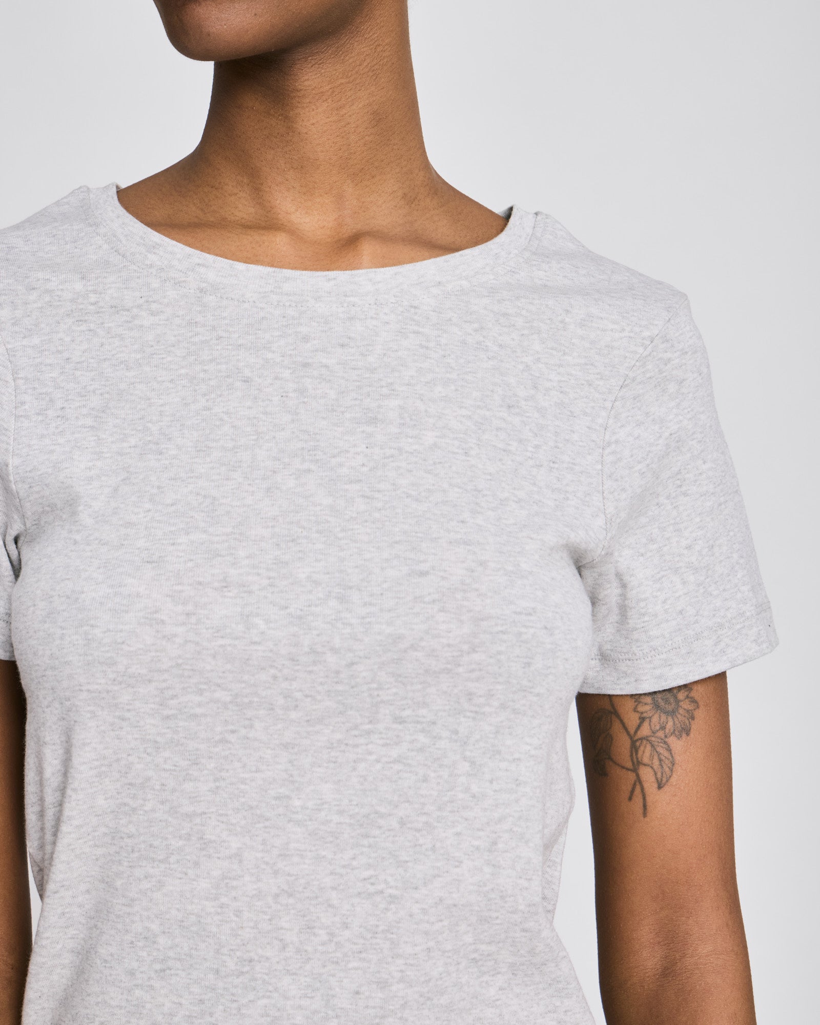 Trille Cotton Top 1x1 Rib Tee GOTS - Light Grey Melange