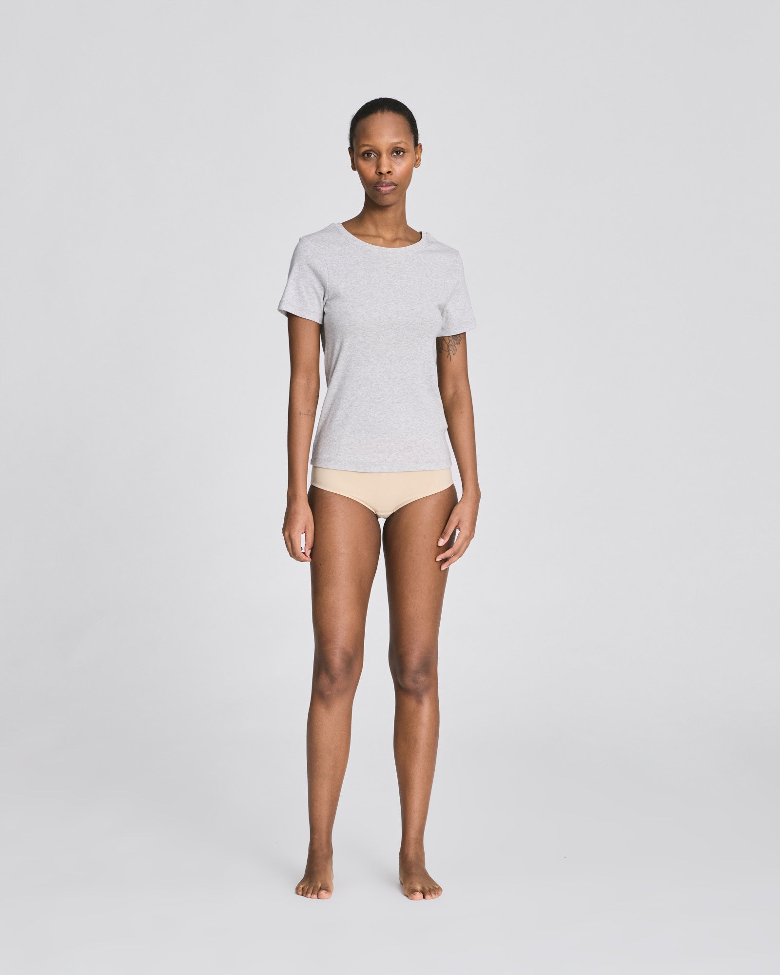 Trille Cotton Top 1x1 Rib Tee GOTS - Light Grey Melange